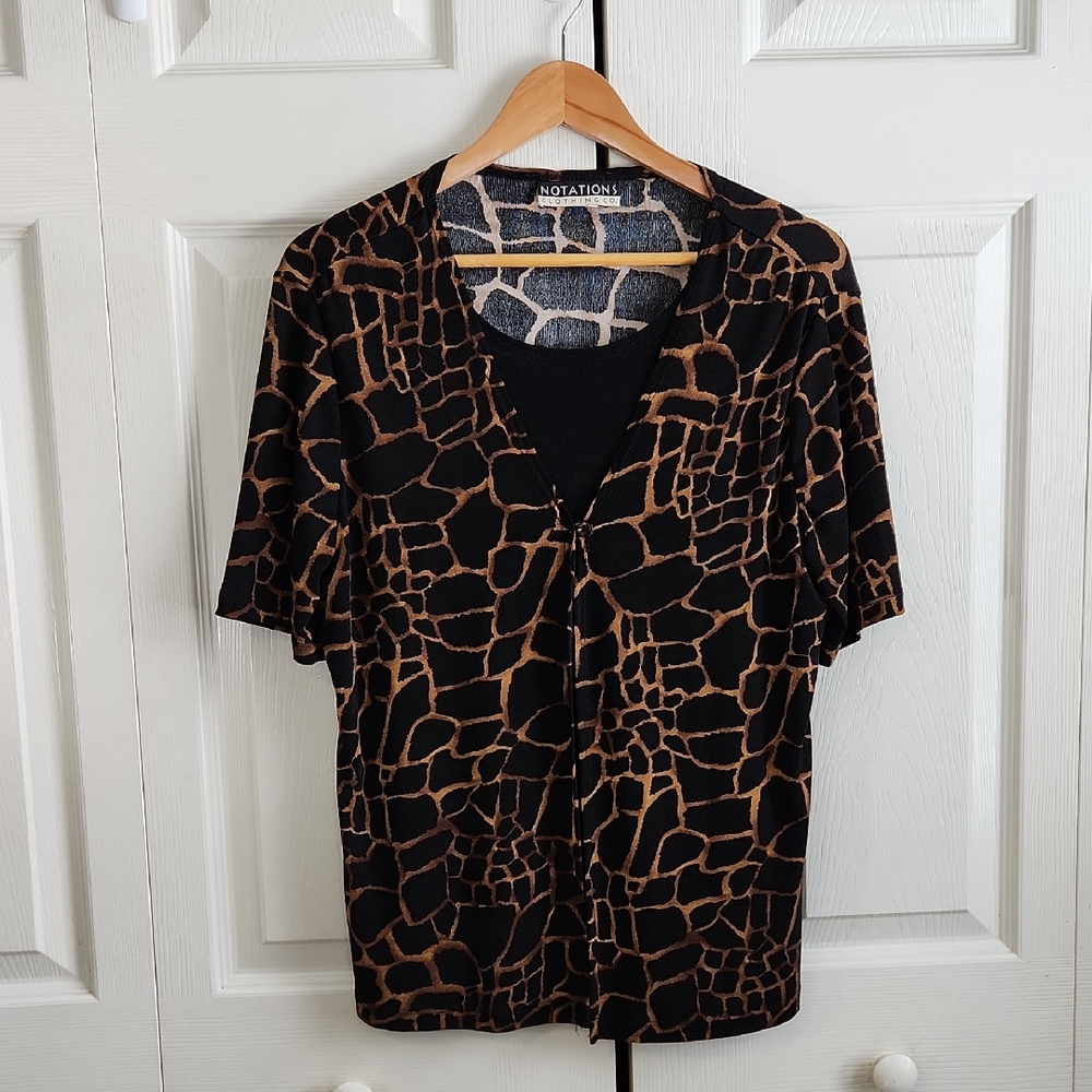 Vintage Notations Black and Brown Giraffe Print 2 In 1 Blouse Size Med‎ Animal